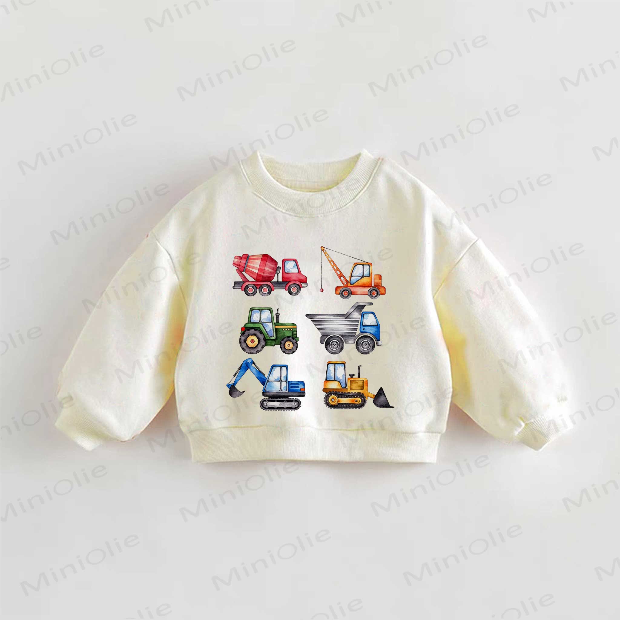 Baby Toddler Watercolor Construction Vehicles Print Cream Sweatshirt - Cream - 3-5T - image 1