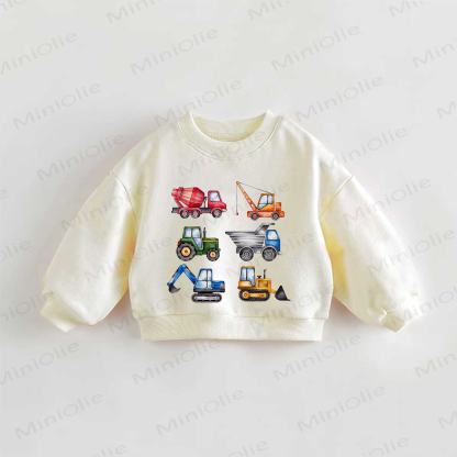 Baby Toddler Watercolor Construction Vehicles Print Cream Sweatshirt - Cream - 3-5T - image 1