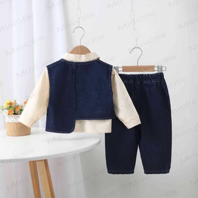 Baby Toddler Goose Shirt and Denim Layered 3-piece Set - image 2