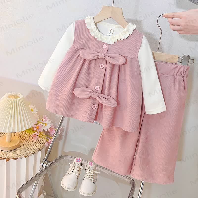 Toddler Baby Girl Bow Ruffle Collar Top and Pants 2-piece Set - Pink - 4-5T - image 1