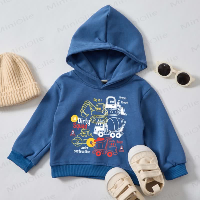 LIL DIRTY SQUAD DIG IT! UNDER CONSTRUCTION Baby Toddler Truck Print Hoodie Sweatshirt - Blue - 3-5T - image 1