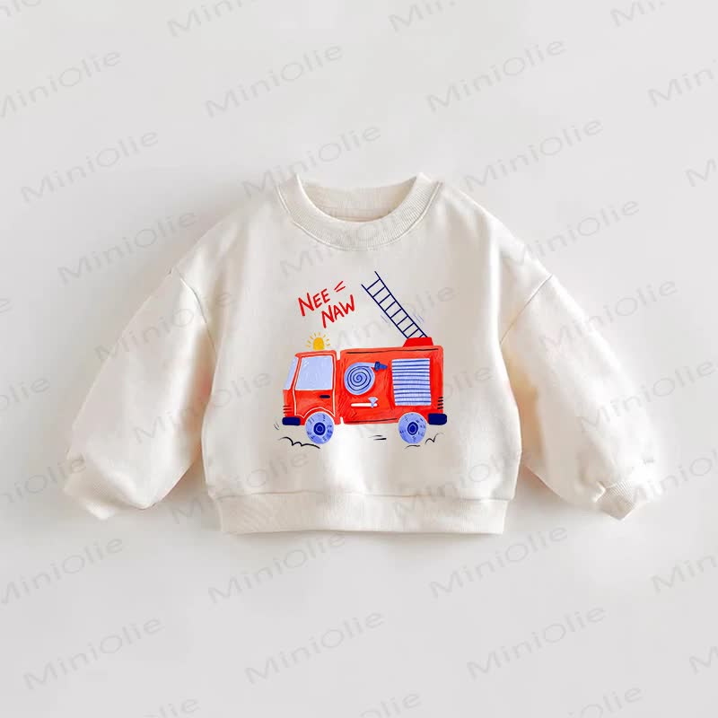 NEE NAW Baby Toddler Fire Truck Print Sweatshirt - Cream - 3-5T - image 1