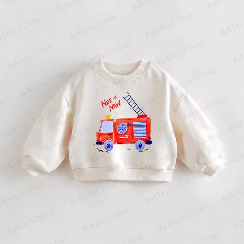NEE NAW Baby Toddler Fire Truck Print Sweatshirt - Cream - 3-5T - image 1