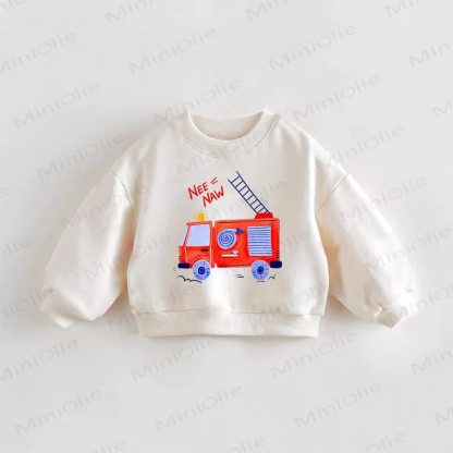 NEE NAW Baby Toddler Fire Truck Print Sweatshirt - Cream - 3-5T - image 1