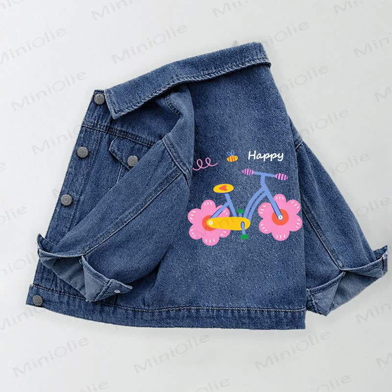 HAPPY Toddler Kid Bicycle Print Denim Jacket - Blue - 10-11T - image 1