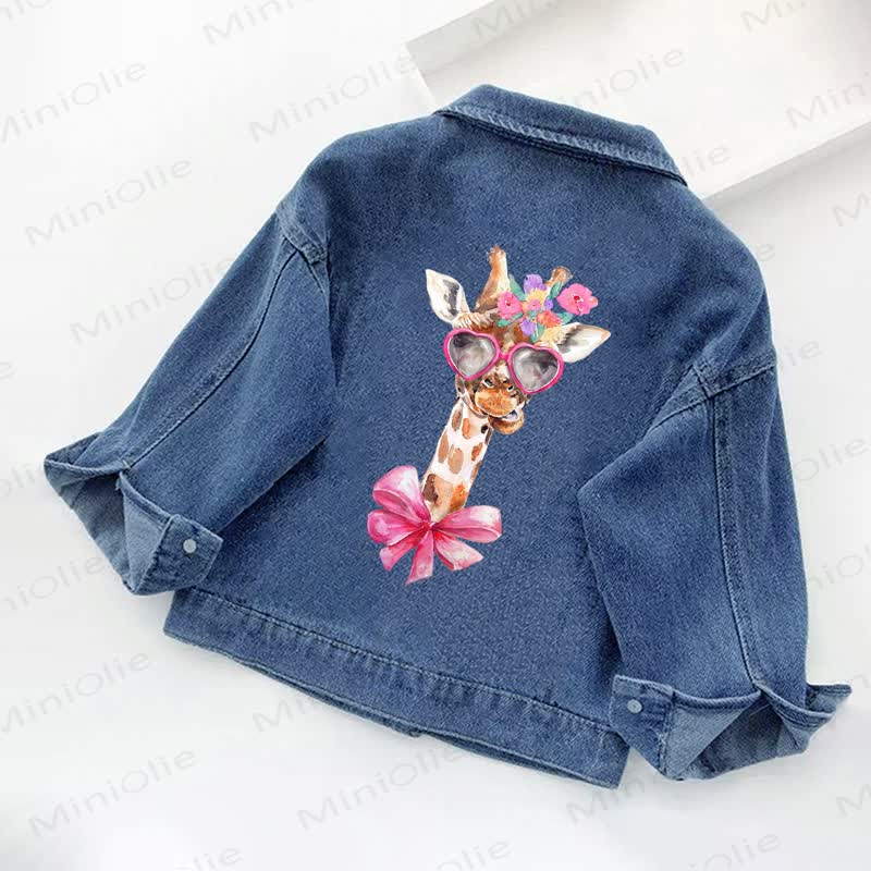 Toddler Kid Cute Bow Giraffe Print Denim Jacket - image 2