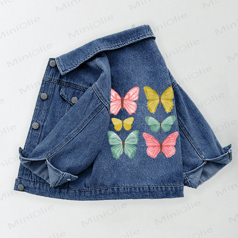 Toddler Kid Cartoon Butterfly Print Denim Jacket - Blue - 10-11T - image 1