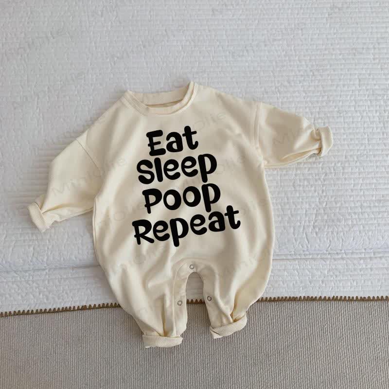 EAT SLEEP POOP REPEAT Baby Beige Romper - Beige - 2-3T - image 1