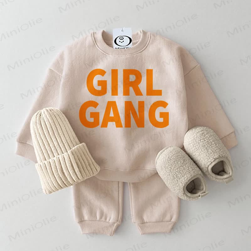 GIRL GANG Baby Sweatshirt 2-piece Set - Beige - 2-3T - image 1