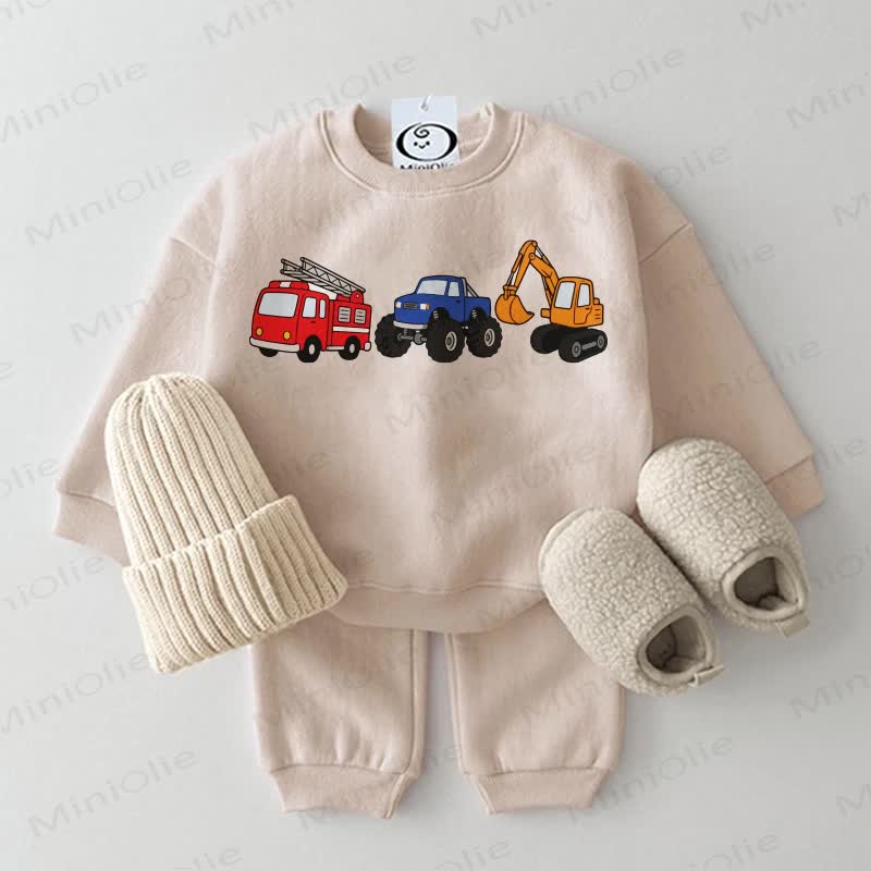 Baby Vehicle Beige Sweatshirt 2-piece Set - Beige - 2-3T - image 1