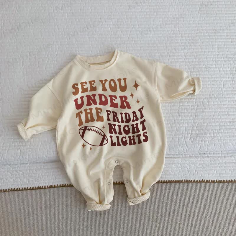 SEE YOU UNDER THE FRIDAY NIGHT LIGHTS Baby Beige Romper - Beige - 2-3T - image 1