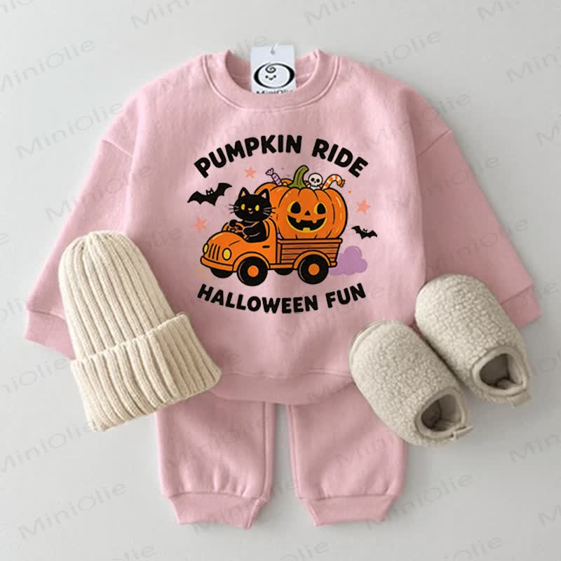 PUMPKIN RIDE HALLOWEEN FUN Baby Pink Sweatshirt 2-piece Set - Pink - 2-3T - image 1
