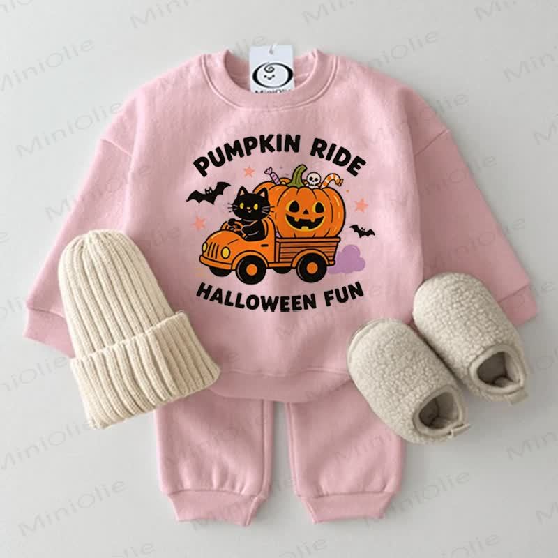 PUMPKIN RIDE HALLOWEEN FUN Baby Pink Sweatshirt 2-piece Set - Pink - 2-3T - image 1
