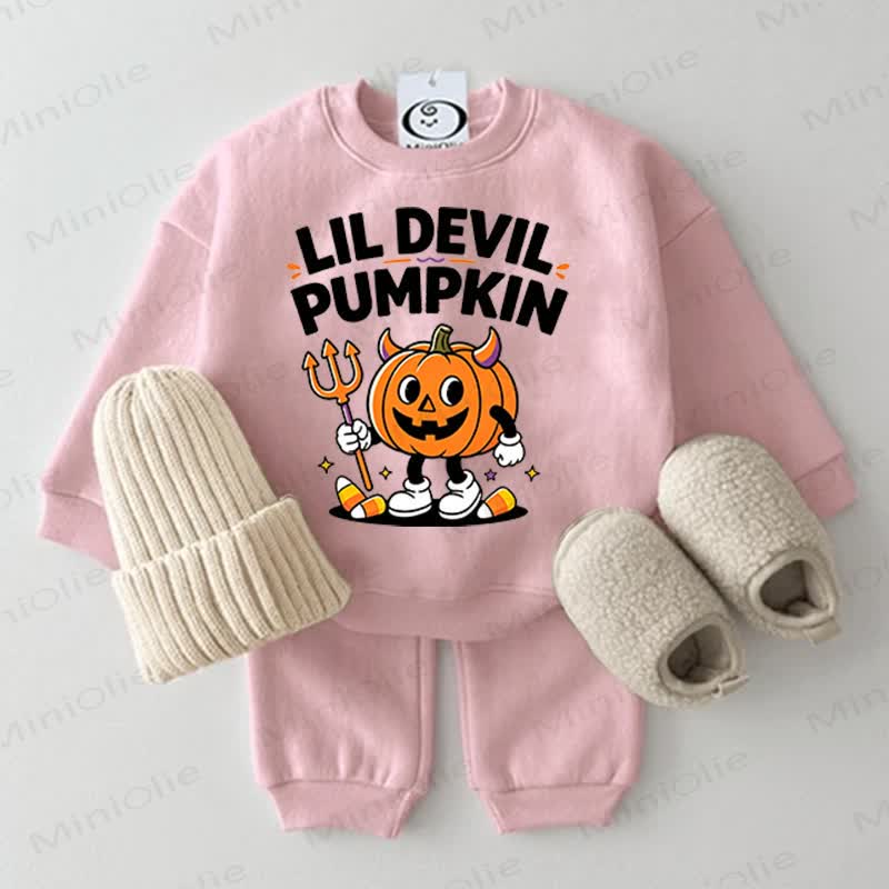 LIL DEVIL PUMPKIN Baby Pink Sweatshirt 2-piece Set - Pink - 2-3T - image 1
