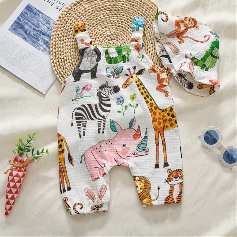 Baby Zoo Print Romper with Hat - White - 18-24M - image 1
