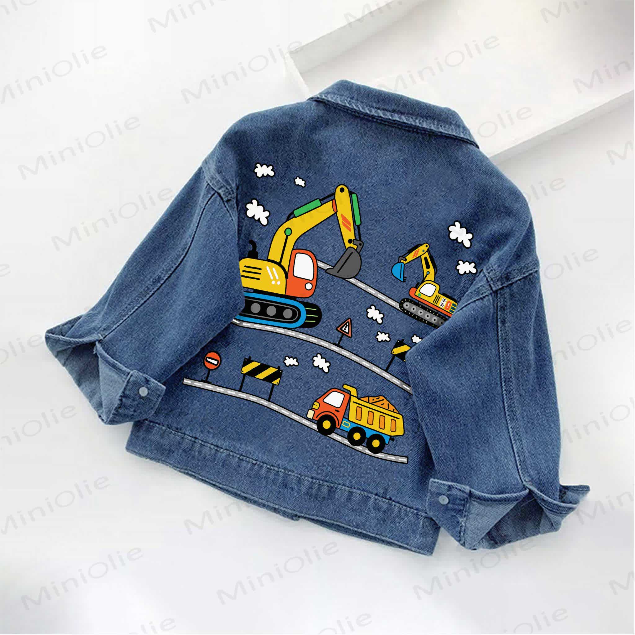 Toddler Kid Cartoon Construction Vehicles Print Denim Jacket - image 2