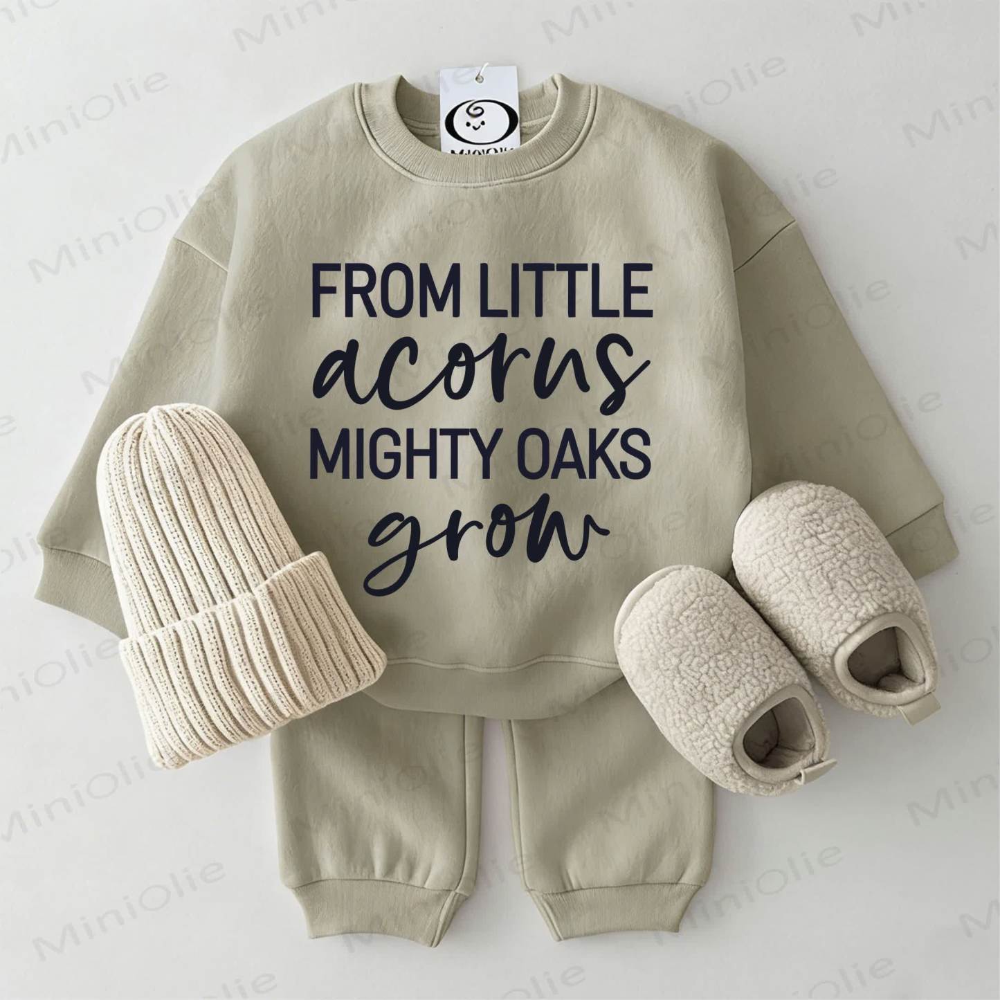 FROM LITTLE ACORNS MIGHTY OAKS GROW Baby Sweatshirt 2-piece Grey Green Set - Grey Green - 2-3T - image 1