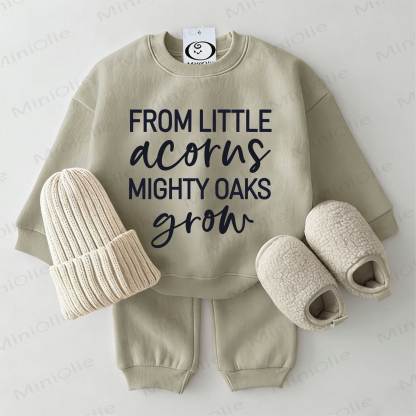 FROM LITTLE ACORNS MIGHTY OAKS GROW Baby Sweatshirt 2-piece Grey Green Set - Grey Green - 2-3T - image 1