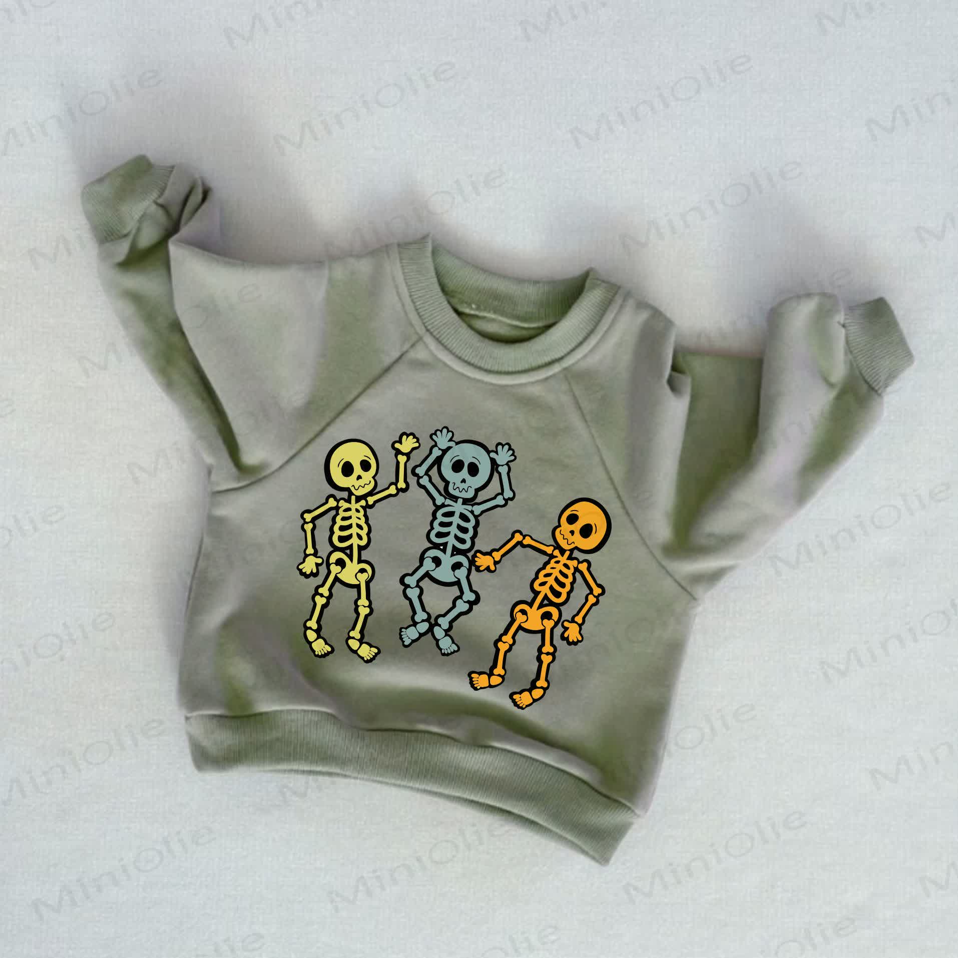 Baby Toddler Skeletons Print Grey Green Sweatshirt - Grey Green - 3-5T - image 1