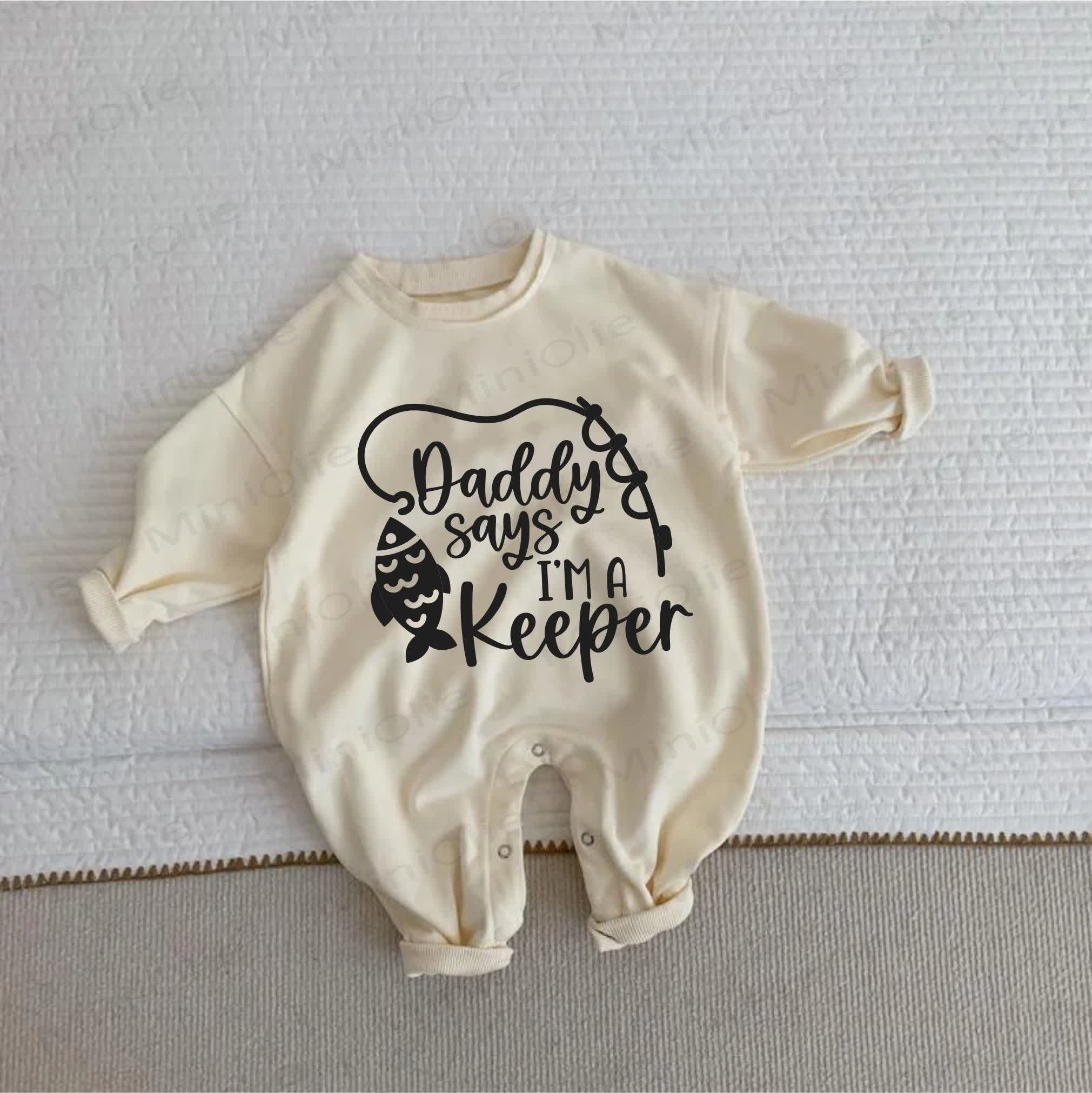 DADDY SAYS I'M A KEEPER Baby Beige Romper - Beige - 2-3T - image 1