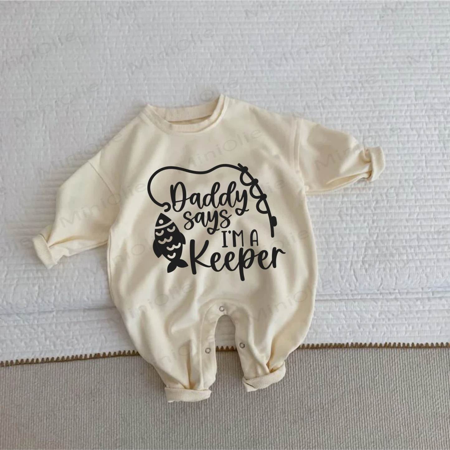 DADDY SAYS I'M A KEEPER Baby Beige Romper - Beige - 2-3T - image 1