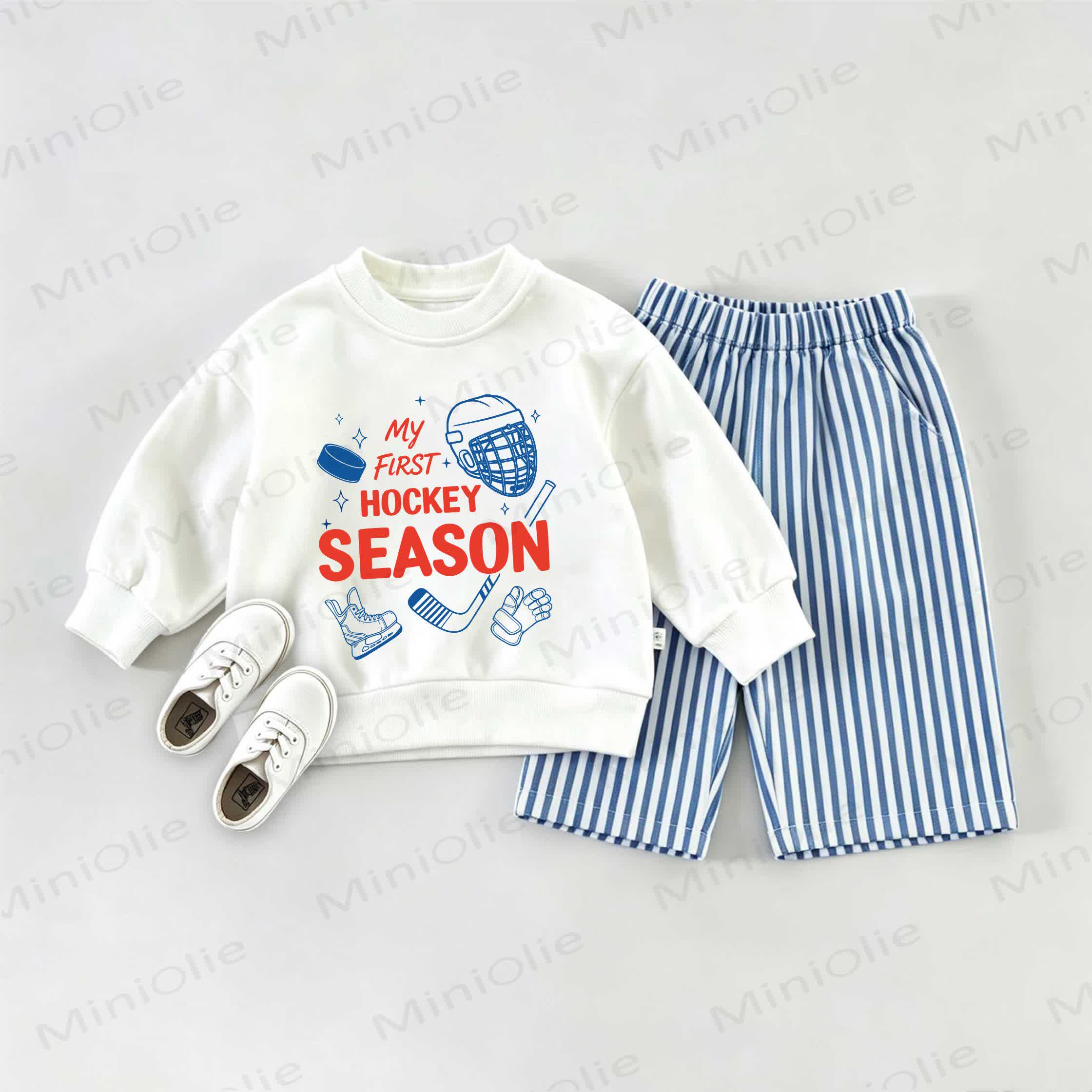 MY FIRST HOCKEY SEASON Baby Sweatshirt 2-piece Set - White&Blue - 2-3T - image 1