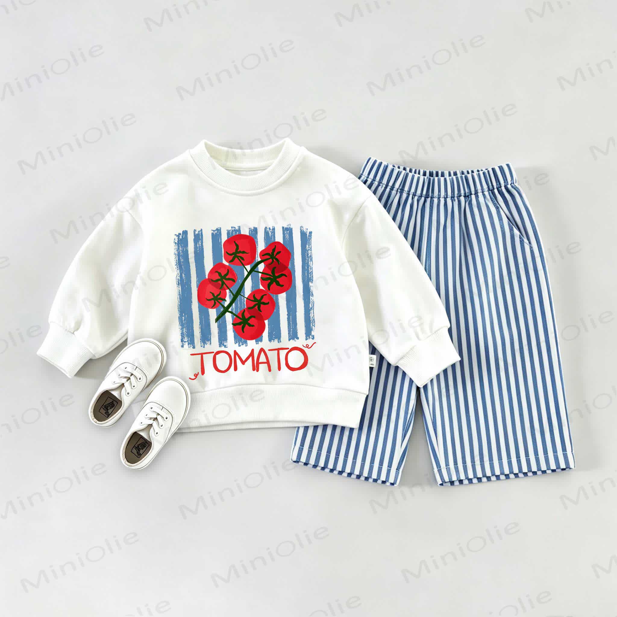 TOMATO Baby Sweatshirt 2-piece Set - White&Blue - 2-3T - image 1