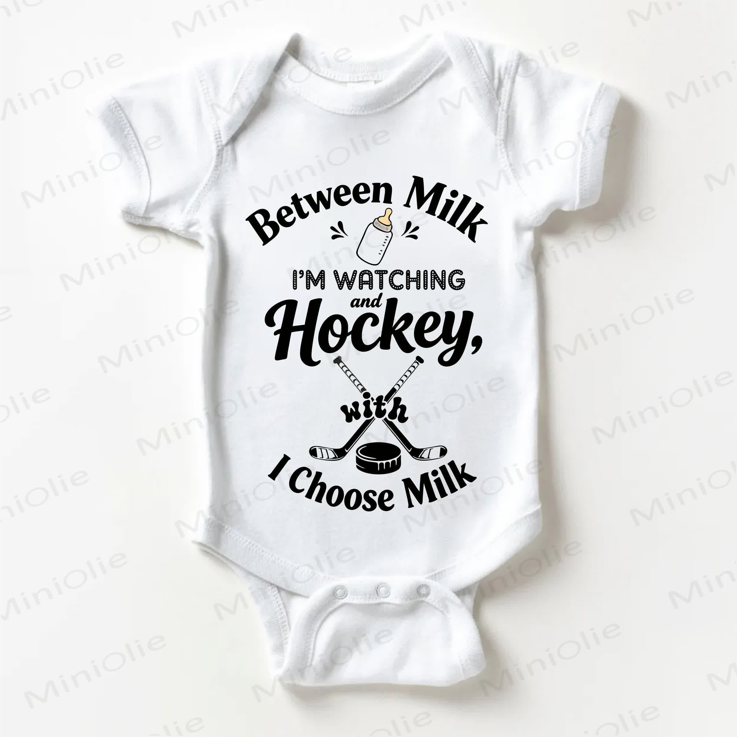 BETWEEN MILK I'M WATCHING AND HOCKEY, WITH I CHOOSE MILK Baby White Bodysuit - White - 18-24M - image 1