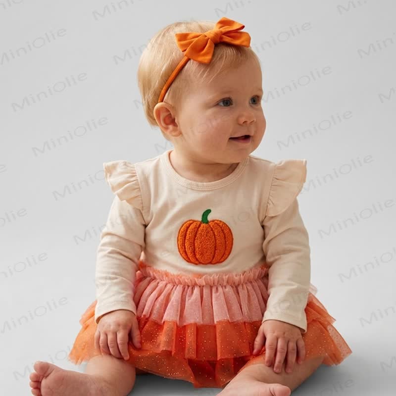Baby Pumpkin Tulle Skirted Bodysuit with Headband - image 4