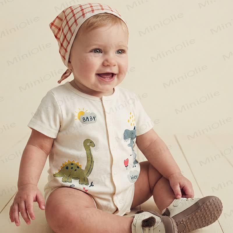 Baby Cotton Animal Print Short Sleeves Romper - image 2