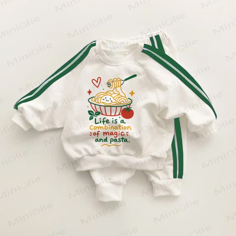 LIFE IS A COMBINATION OF MAGIC AND PASTA. Baby Toddler Green Striped 2-piece Set - White&Green - 3-5T - image 1