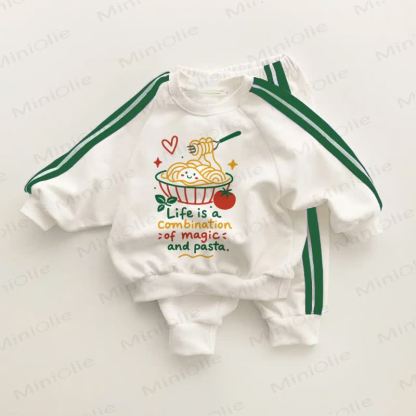 LIFE IS A COMBINATION OF MAGIC AND PASTA. Baby Toddler Green Striped 2-piece Set - White&Green - 3-5T - image 1