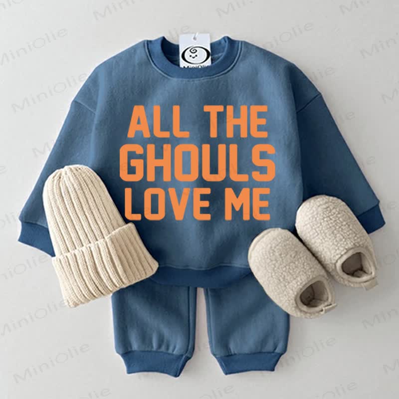 ALL THE GHOULS LOVE ME Baby Sweatshirt 2-piece Blue Set - Blue - 2-3T - image 1