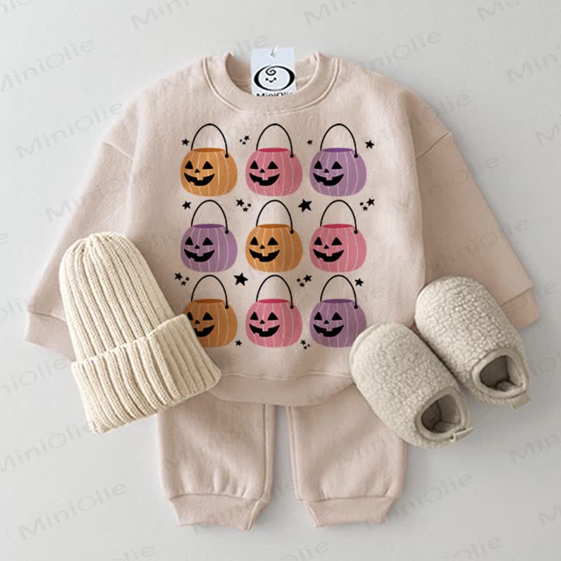 Baby Halloween Candy Bag Beige Sweatshirt 2-piece Set - Beige - 2-3T - image 1
