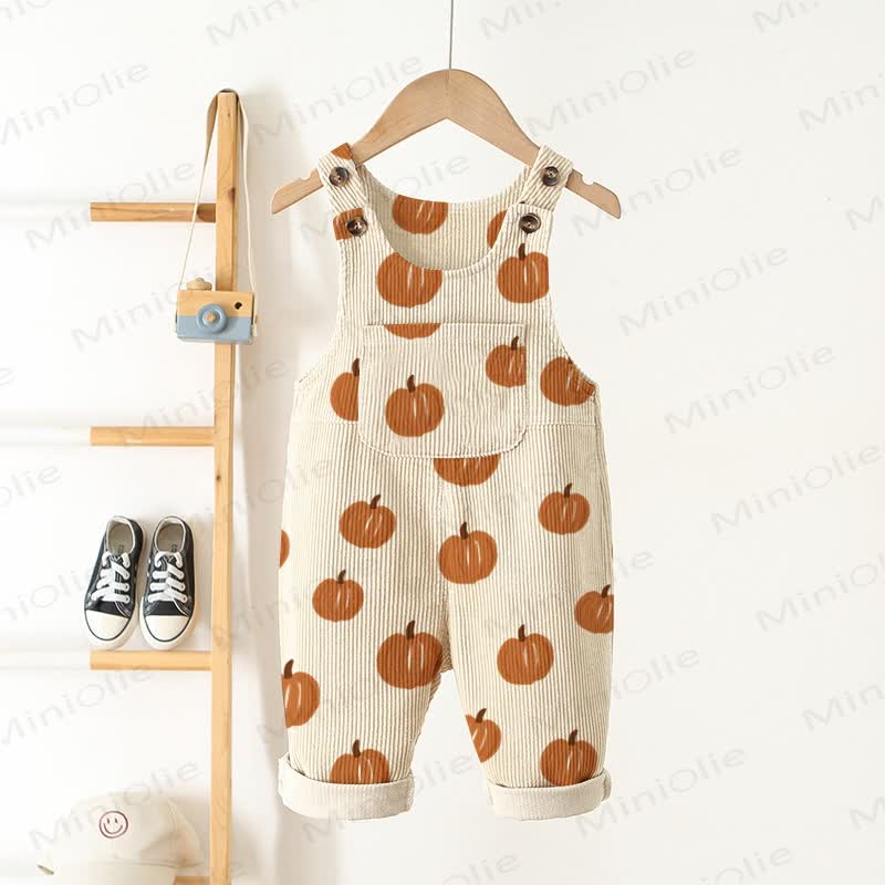 Baby Toddler Beige Pumpkins Corduroy Pocket Overalls - Beige - 5-7T - image 1