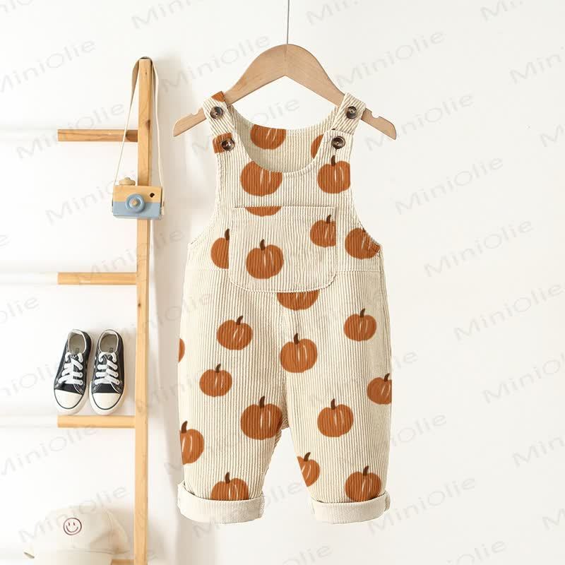 Baby Toddler Beige Pumpkins Corduroy Pocket Overalls - Beige - 5-7T - image 1