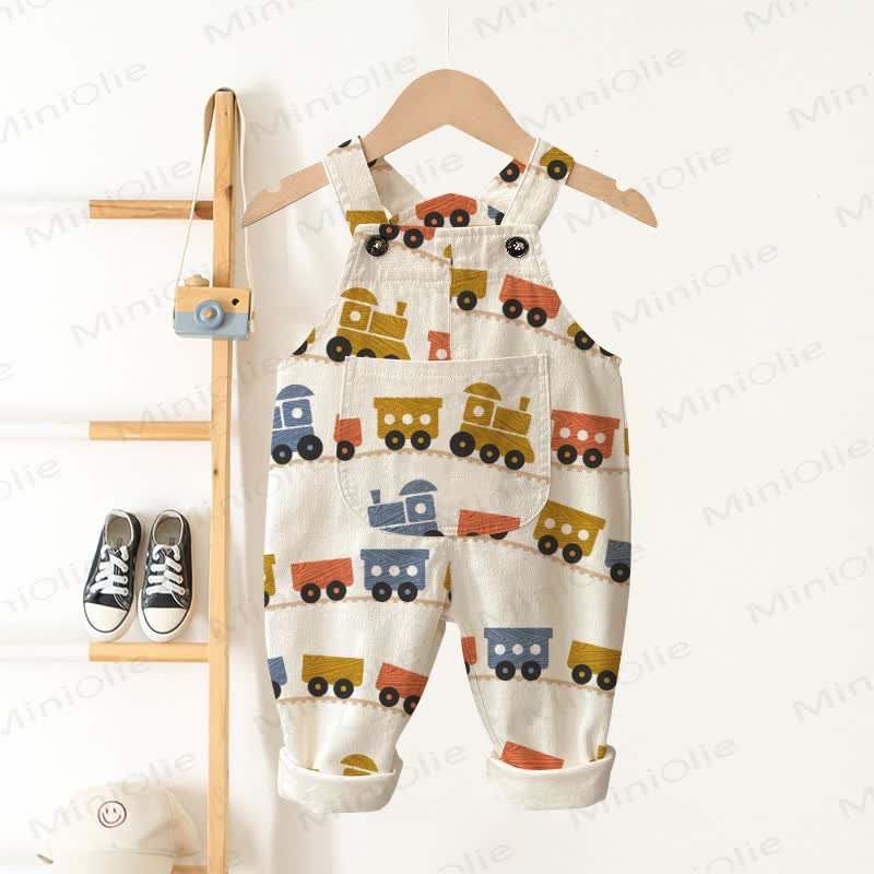 Baby Toddler Train Beige Pocket Overalls - Beige - 3-5T - image 1