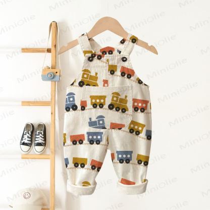 Baby Toddler Train Beige Pocket Overalls - Beige - 3-5T - image 1
