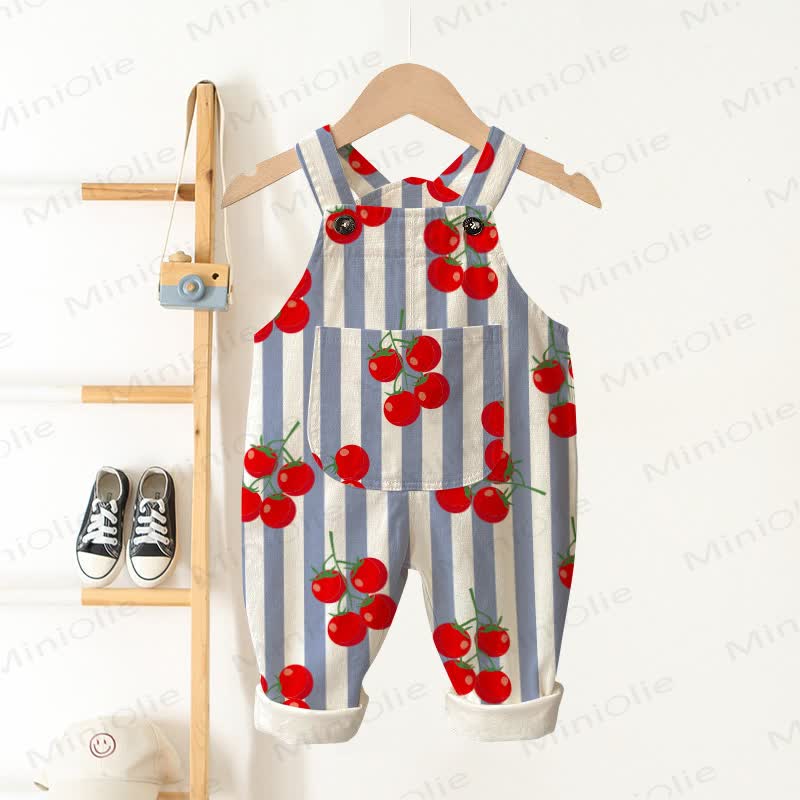 Baby Toddler Tomato Stripes Beige Pocket Overalls - Beige - 3-5T - image 1