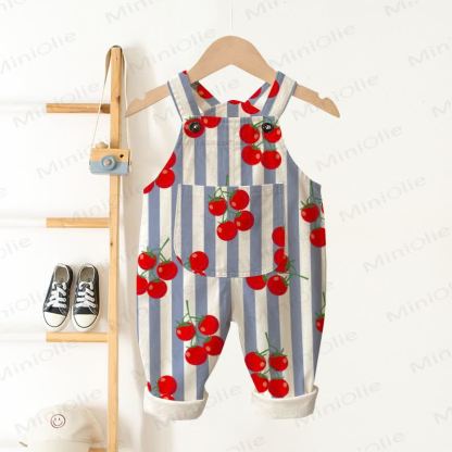 Baby Toddler Tomato Stripes Beige Pocket Overalls - Beige - 3-5T - image 1