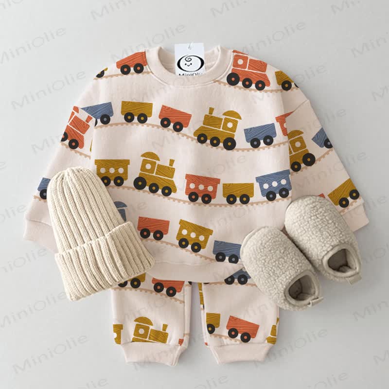 Baby Beige Train Print 2-piece Set - Beige - 3-5T - image 1