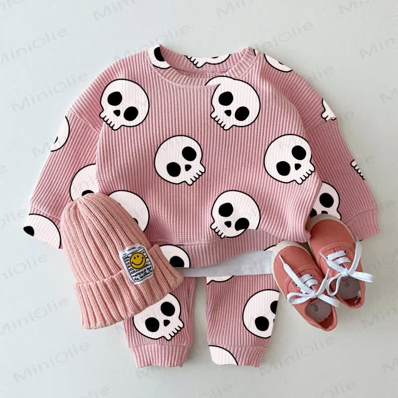 Baby Pink Skull Waffle 2-piece Set - Pink - 2-3T - image 1