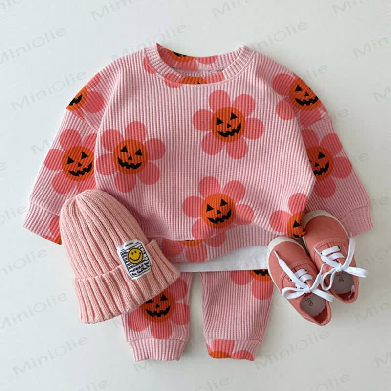 Baby Pink Halloween Flower Waffle 2-piece Set - Pink - 2-3T - image 1