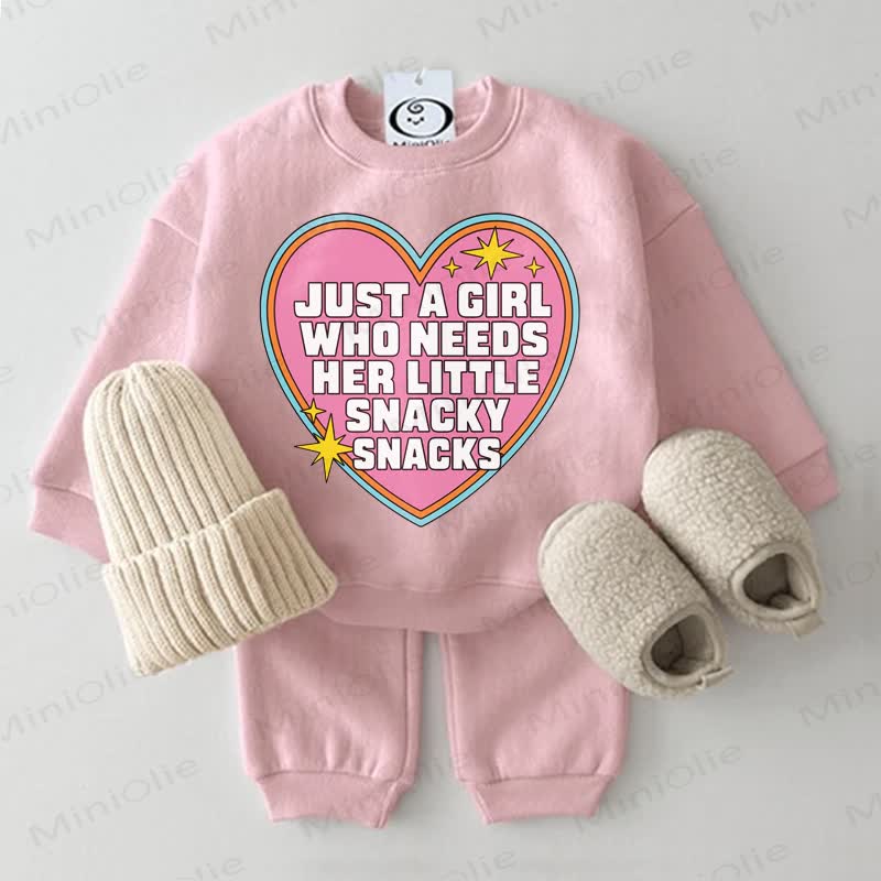 JUST A GIRL WHO NEEDS HER LITTLE SNACKY SNACKS Baby Pink Sweatshirt 2-piece Set - Pink - 2-3T - image 1