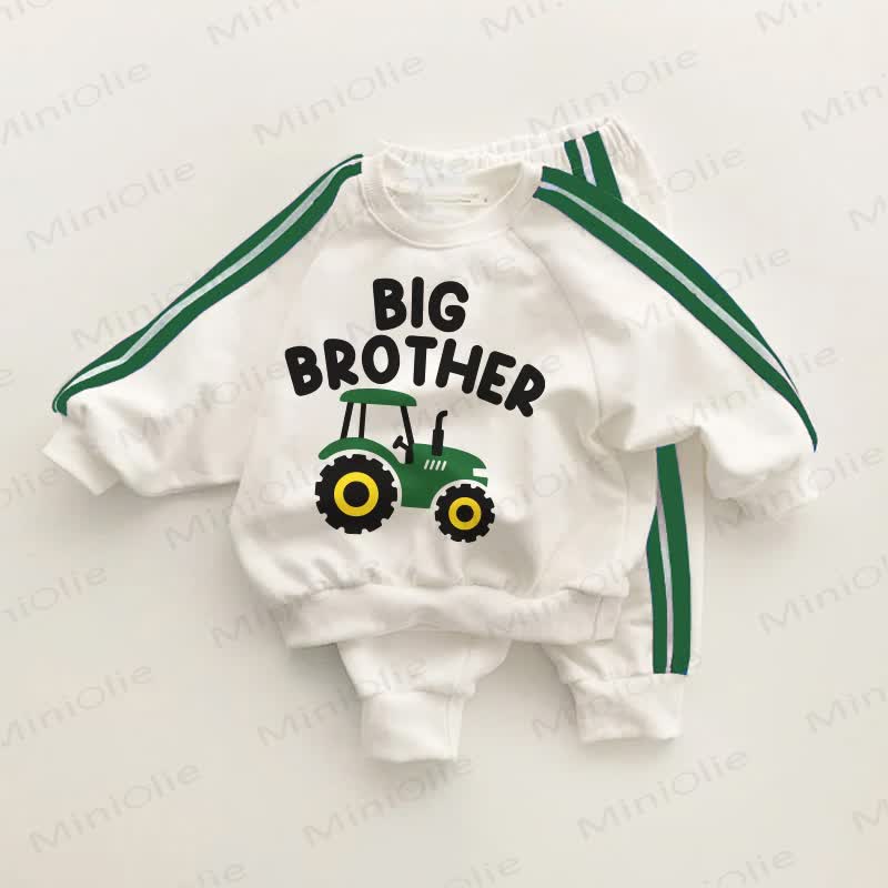 BIG BROTHER Baby Toddler Green Tractor Striped 2-piece Set - White&Green - 3-5T - image 1
