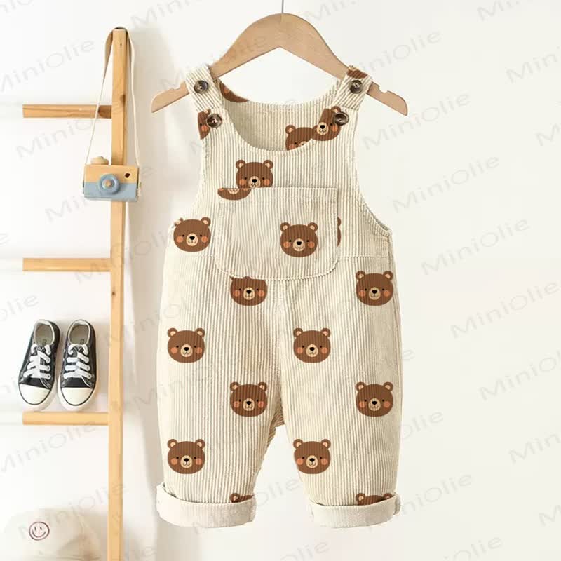 Baby Toddler Beige Bears Corduroy Pocket Overalls - Beige - 5-7T - image 1