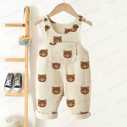 Baby Toddler Beige Bears Corduroy Pocket Overalls - Beige - 5-7T - image 1