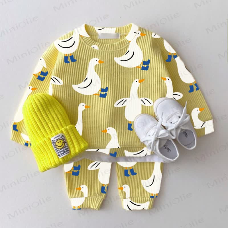 Baby Yellow Goose Print Waffle 2-piece Set - Yellow - 2-3T - image 1