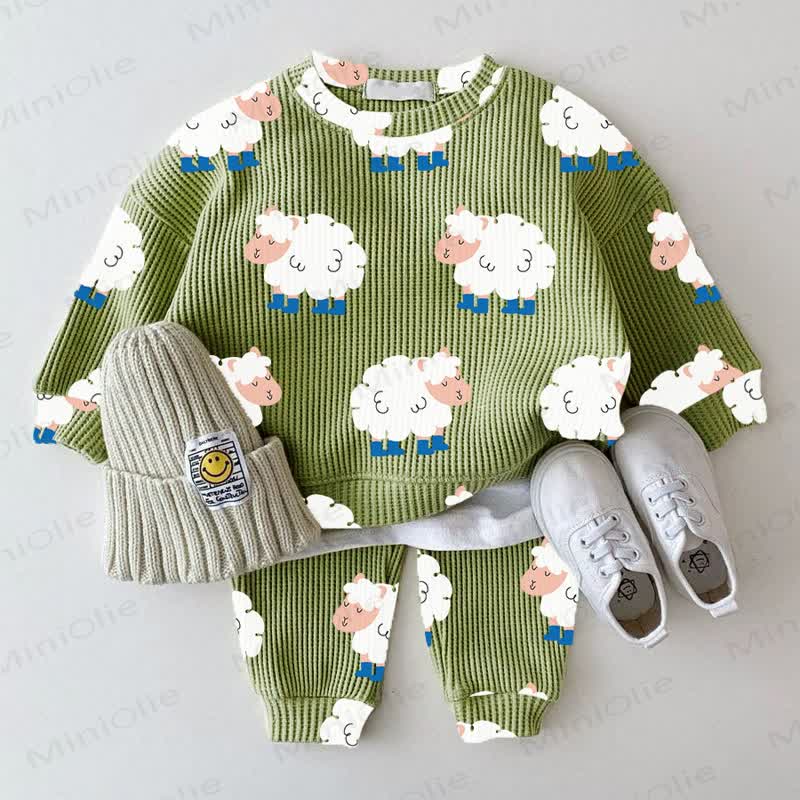 Baby Green Sheep Waffle 2-piece Set - Green - 2-3T - image 1