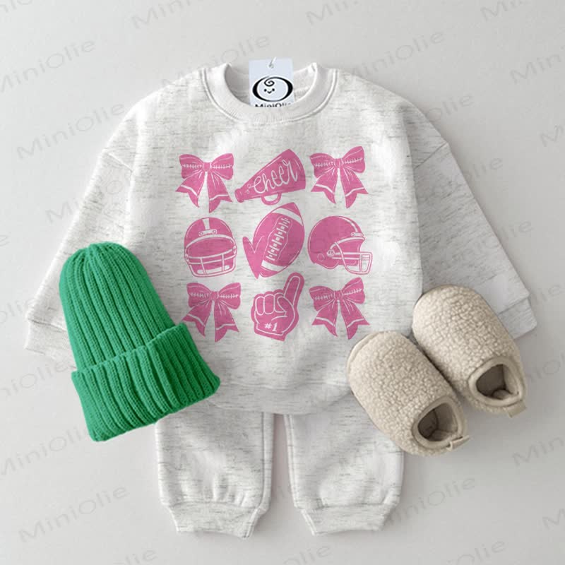 Baby Bow Football Print 2-piece Light Grey Set - Light Grey - 2-3T - image 1